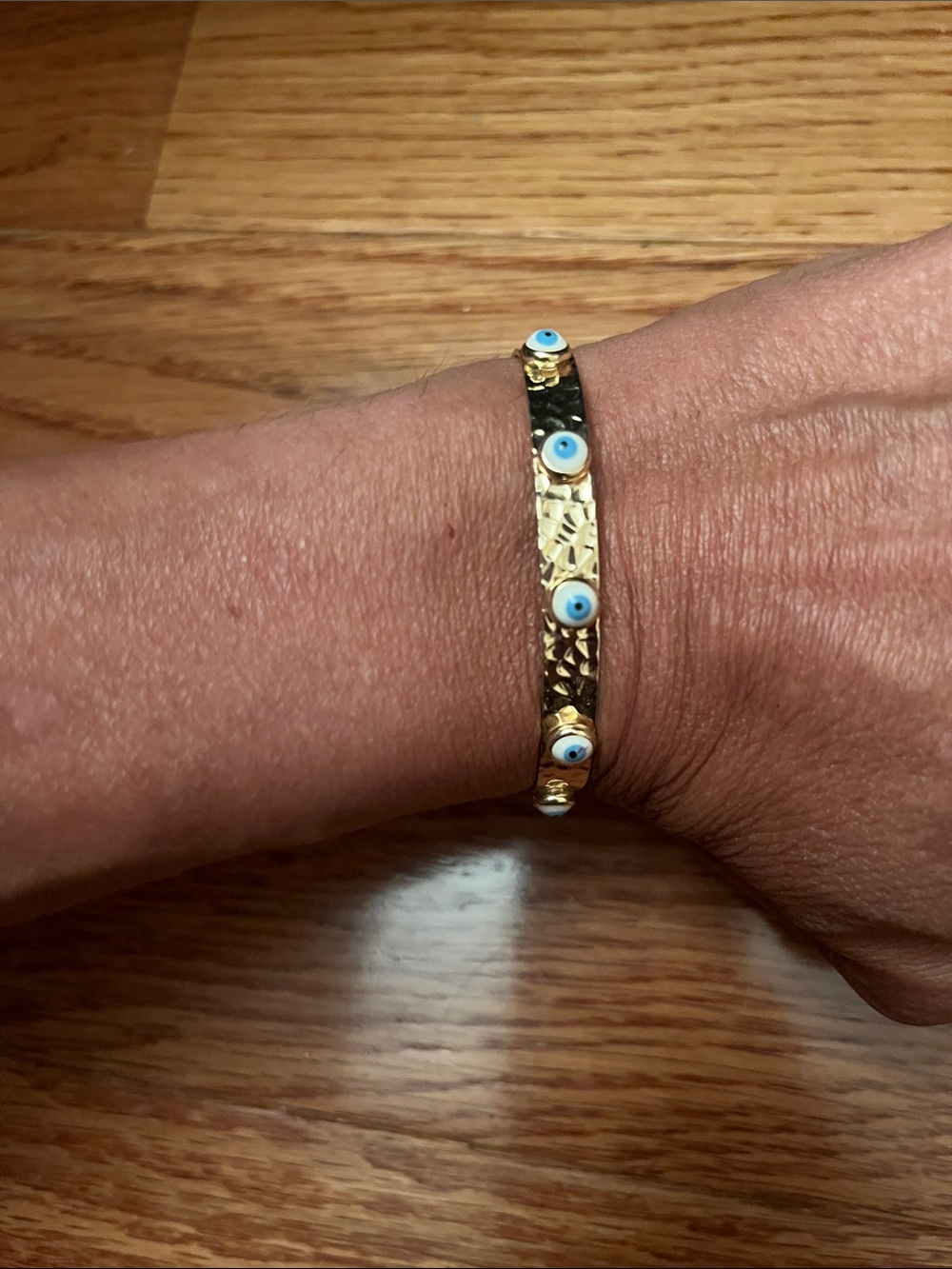 Gold Evil Eye Cuff Bracelet with Blue Accents